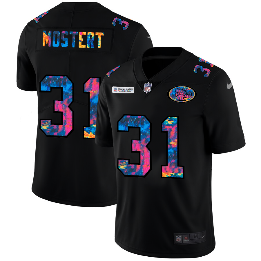 NFL San Francisco 49ers 31 Raheem Mostert Men Nike MultiColor Black 2020 Crucial Catch Vapor Untouchable Limited Jersey